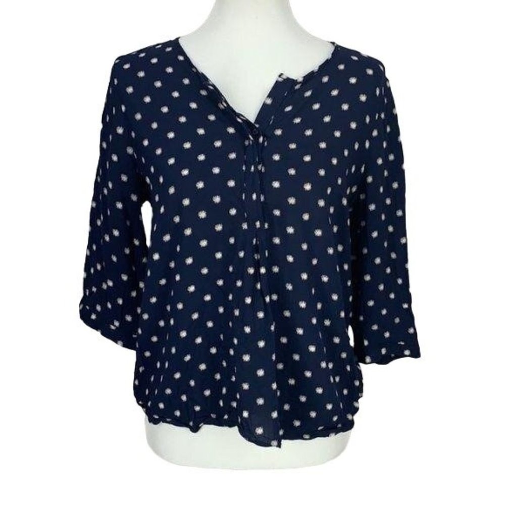 Navy Blue and White Petite 3/4 Sleeve Large Blouse
